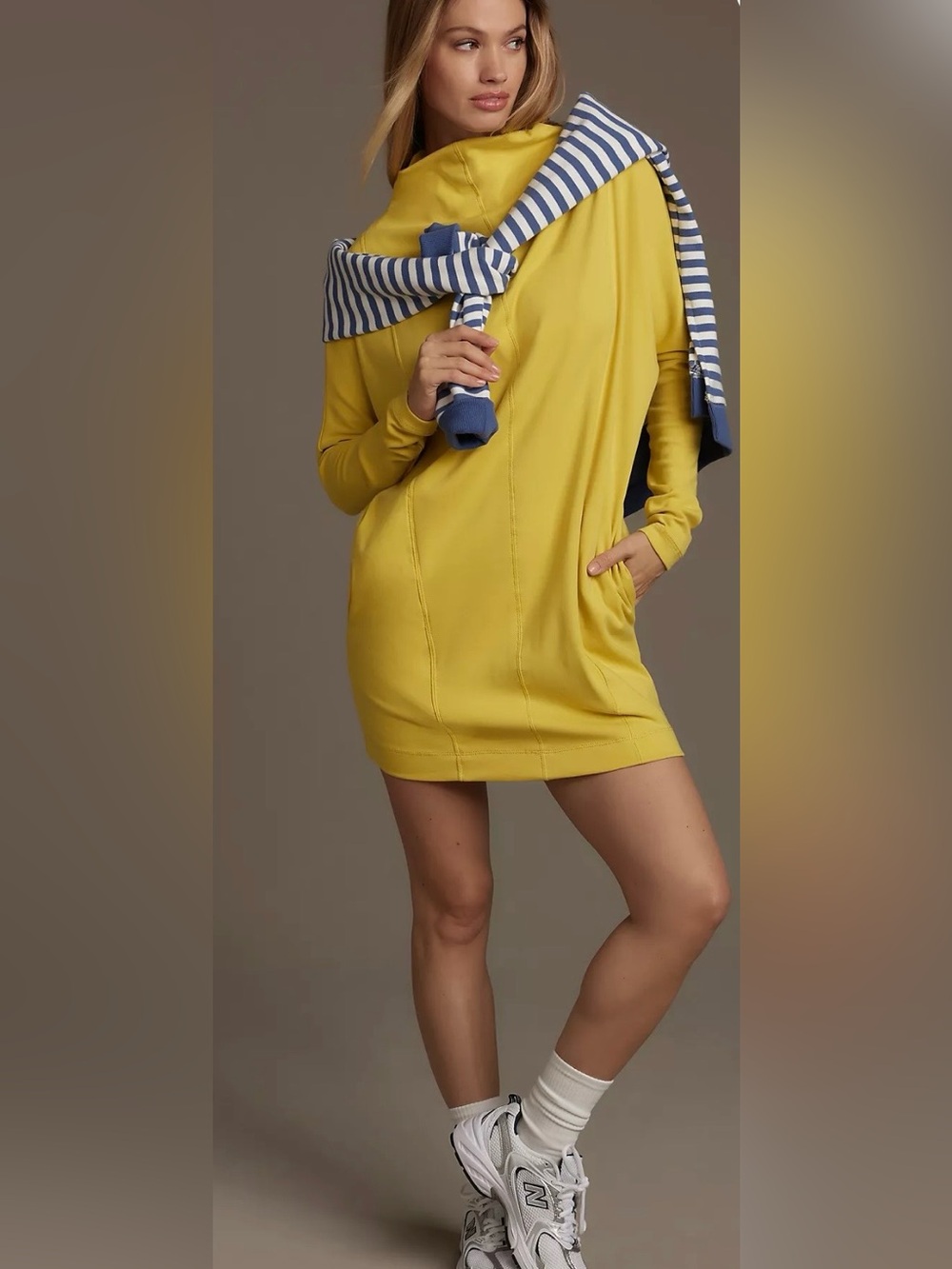 Anthropologie Daily Practice Chartreuse Mock Neck Mini Dress XXS